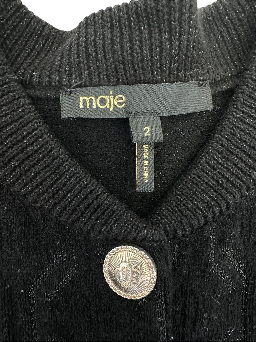 Maje Monserra Cardigan Black Textured Knit Gold Buttons Parisian Chic 2 M - Picture 6 of 16